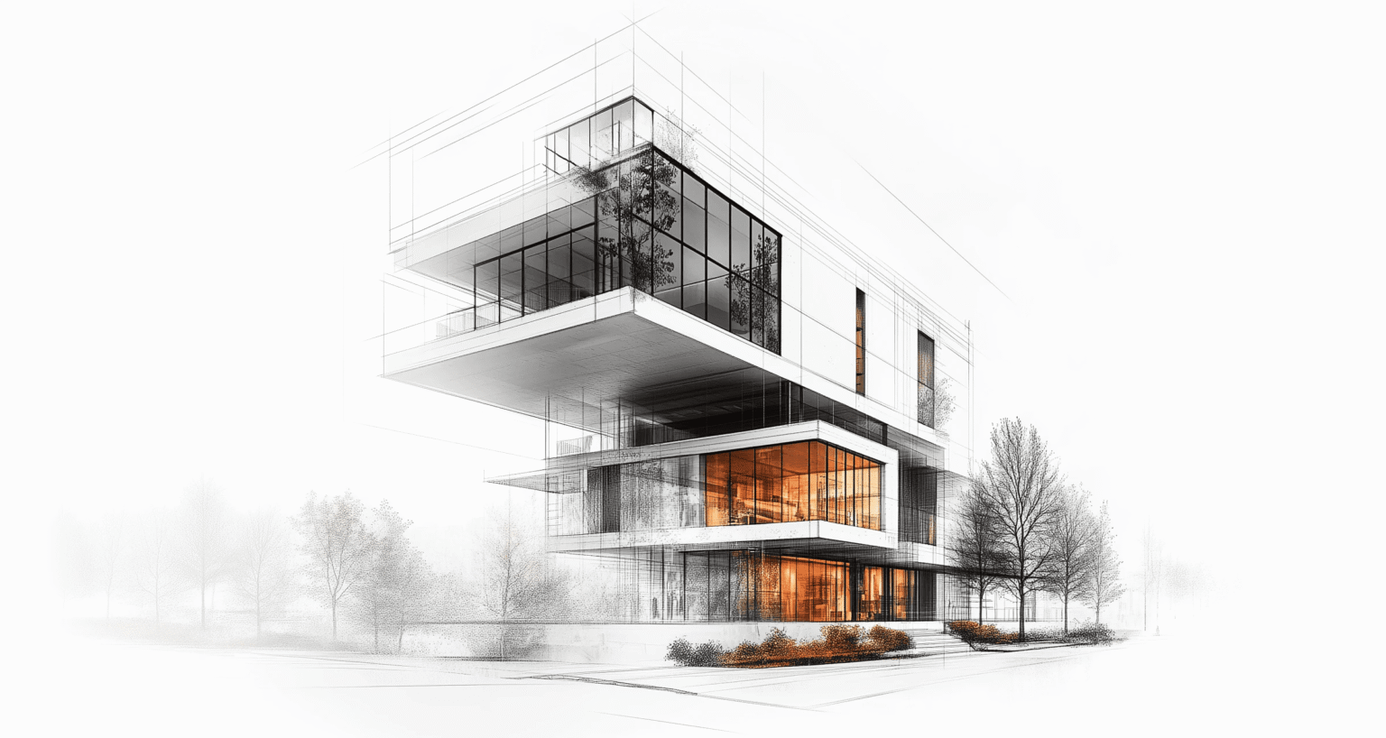 Hand sketched villa drawing