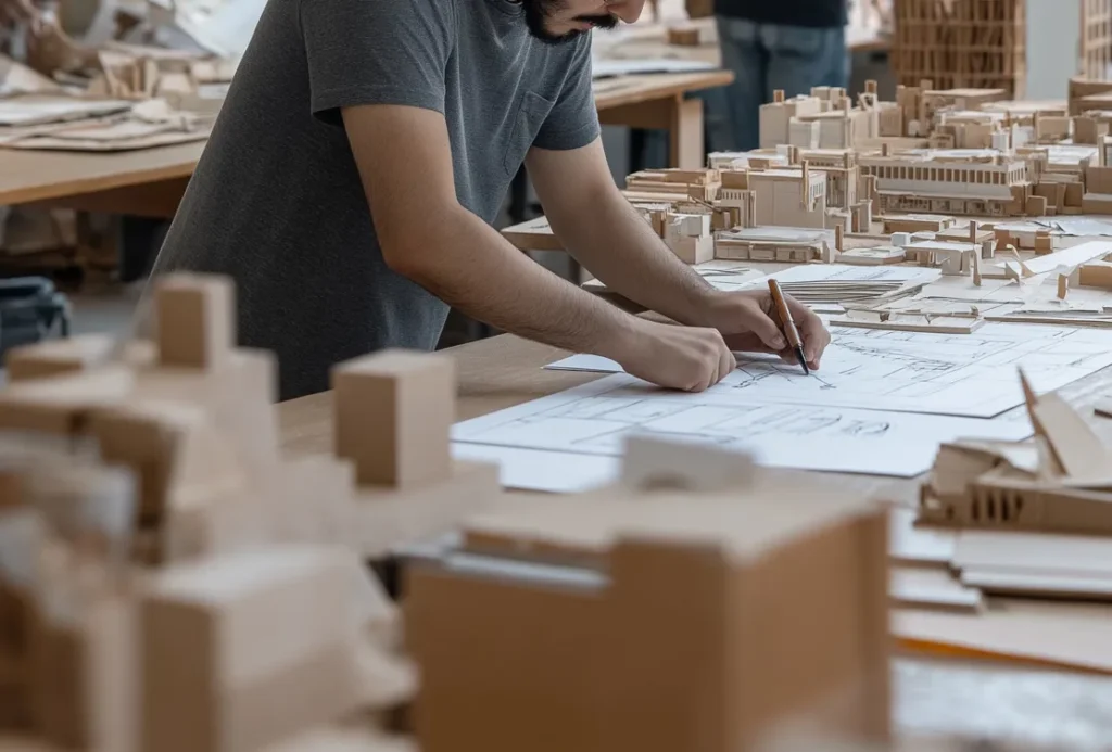 توب كابي للتطوير العقاري - مهندس يقوم برسم هندسي